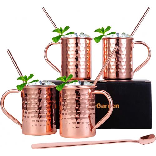  [아마존베스트]InnoStrive Moscow Mule Mugs Set of 4 Moscow Mule Cups 100% Food-Safe Pure Copper mugs With 4 Cocktail Copper Straws and 1 Stirring Spoon