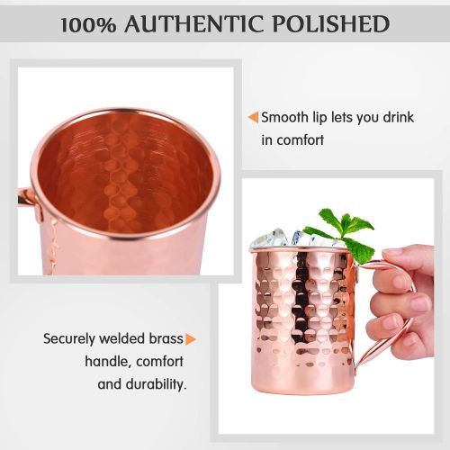  [아마존베스트]InnoStrive Moscow Mule Mugs Set of 4 Moscow Mule Cups 100% Food-Safe Pure Copper mugs With 4 Cocktail Copper Straws and 1 Stirring Spoon