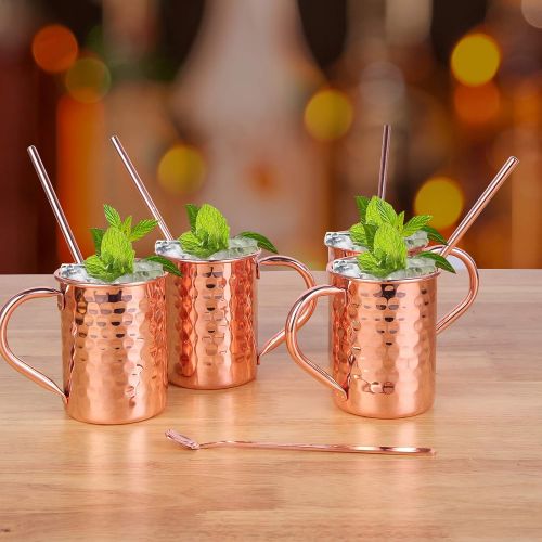  [아마존베스트]InnoStrive Moscow Mule Mugs Set of 4 Moscow Mule Cups 100% Food-Safe Pure Copper mugs With 4 Cocktail Copper Straws and 1 Stirring Spoon