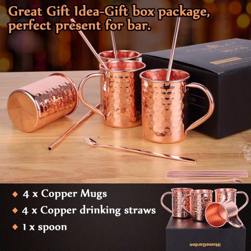  [아마존베스트]InnoStrive Moscow Mule Mugs Set of 4 Moscow Mule Cups 100% Food-Safe Pure Copper mugs With 4 Cocktail Copper Straws and 1 Stirring Spoon