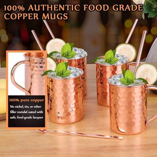  [아마존베스트]InnoStrive Moscow Mule Mugs Set of 4 Moscow Mule Cups 100% Food-Safe Pure Copper mugs With 4 Cocktail Copper Straws and 1 Stirring Spoon