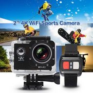 InnoWorksUS Action Camera 4K 16MP WiFi Underwater Cam 30 Metres Waterproof 2 LCD 170 Degree Wide-Angle Sports Camera with Rechargeable Battery and Mounting Accessory Kits.