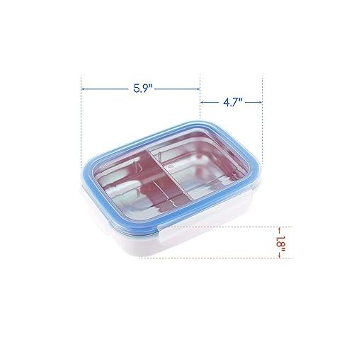  Innobaby Keepin' Fresh Stainless Steel Divided Bento Snack Box with Lid for Kids and Toddlers BPA Free, 11 oz., Blue