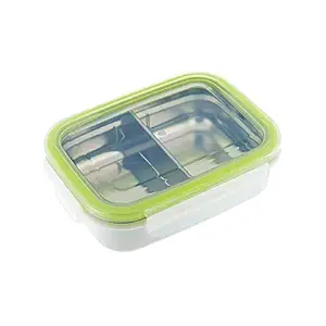 Innobaby Keepin' Fresh Stainless Steel Divided Bento Snack Box with Lid for Kids and Toddlers BPA Free, 11 oz., Green