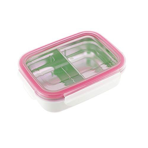  [아마존베스트]Innobaby Keepin Fresh Stainless Steel Divided Bento Snack Box with Lid for Kids and Toddlers BPA Free, 11 oz, Pink