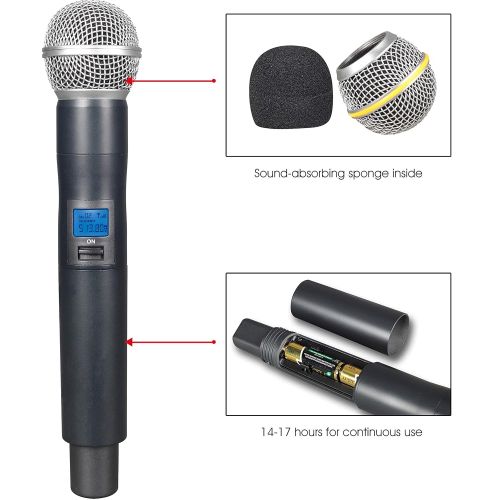  Innopow innopow Metal Dual UHF Wireless Microphone System,inp Metal Cordless Mic Set, Long Distance 150-200Ft,16 Hours Continuous Use for Family Party,Church,Small Karaoke Night (WM-200-Ne