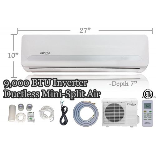  9,000 BTU Innova Ductless Mini-split Air Conditioner  Inverter  Cooling & Heating  Dehumidifier  115v60hz - Ultra Quiet  16 Feet Line Set - Pre Charged with Refrigerant + All