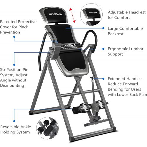  Innova Health and Fitness Innova Inversion Table with Adjustable Headrest, Reversible Ankle Holders, and 300 lb Weight Capacity