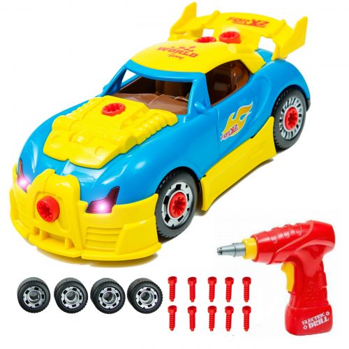  Innovative Brain Toys Racing Car Take-A-Part Toy for Kids with 30 Take Apart Pieces, Tool Drill, Lights and Sounds (Blue)