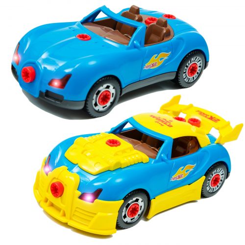  Innovative Brain Toys Racing Car Take-A-Part Toy for Kids with 30 Take Apart Pieces, Tool Drill, Lights and Sounds (Blue)