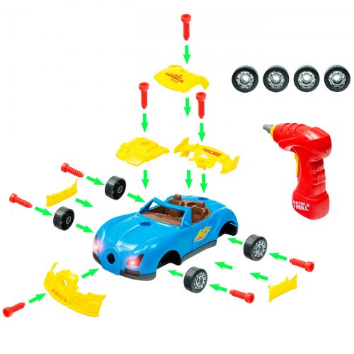  Innovative Brain Toys Racing Car Take-A-Part Toy for Kids with 30 Take Apart Pieces, Tool Drill, Lights and Sounds (Blue)