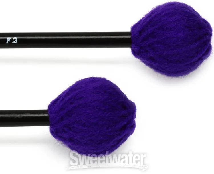  Innovative Percussion F2 Fundamental Hard Marimba Mallets - Purple Yarn - Birch (2 Pack)