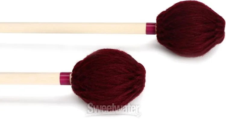  Innovative Percussion IP4002.5 Sandi Rennick Medium-hard Marimba Mallets - Cranberry Yarn - Birch