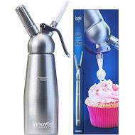 Innovee Home Innovee, Sahnebereiter (500 ml), Profi-Schlagsahne-Spender aus Aluminium, mit 3 Dekorations-Duesen und Dessert-Rezepten (E-Book, eventuell nicht in deutscher Sprache). Verwendet Sta