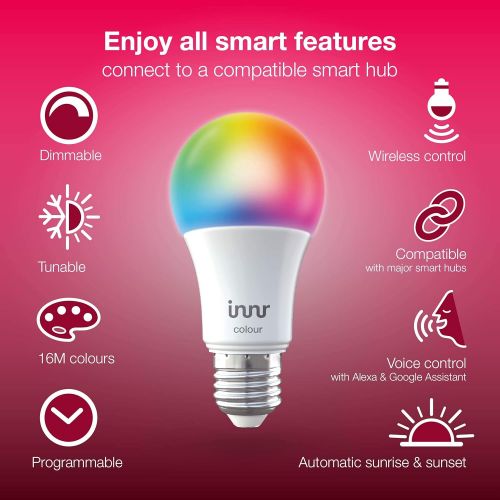  Innr E27 Smart LED Lamp Colour Dimmable RGBW Compatible with Echo Plus and Philips Hue*