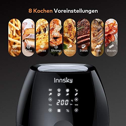  Innsky 5,5L XXL Heissluftfritteuse 1700W, Heissluft Fritteuse mit 8 Programmen, Touch Display, Ohne OEL Air Fryer Multifunktionale Heissluftfritteuse mit Rezeptheft