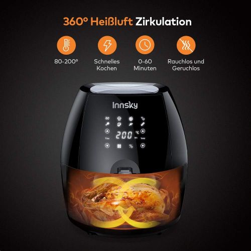  Innsky 5,5L XXL Heissluftfritteuse 1700W, Heissluft Fritteuse mit 8 Programmen, Touch Display, Ohne OEL Air Fryer Multifunktionale Heissluftfritteuse mit Rezeptheft