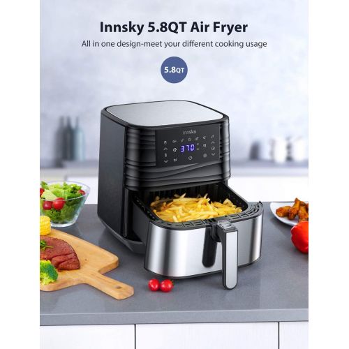  [아마존 핫딜] Innsky Air Fryer XL, 5.8QT 1700W Electric Stainless Steel Air Fryers Oven Oilless Cooker, 7 Cooking Presets, Preheat & LED Digital Touchscreen, Nonstick Square Basket, ETL Listed (