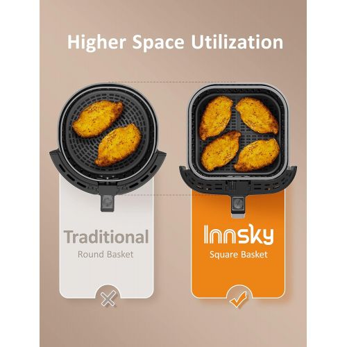  [아마존베스트]Innsky Air Fryer XL, 5.8 QT, 1700W Electric Stainless Steel Hot Air Fryers Oven for Roasting/Baking/Grilling, LED Touch Digital Screen with 7 Cooking Presets, Preheat& Keep Warm, A
