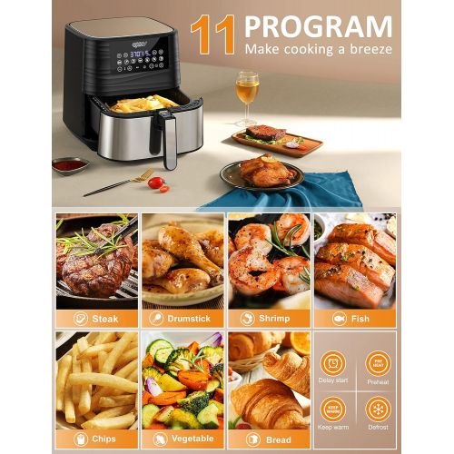  [아마존베스트]Innsky Air Fryer XL, 5.8 QT, 1700W Electric Stainless Steel Hot Air Fryers Oven for Roasting/Baking/Grilling, LED Touch Digital Screen with 7 Cooking Presets, Preheat& Keep Warm, A