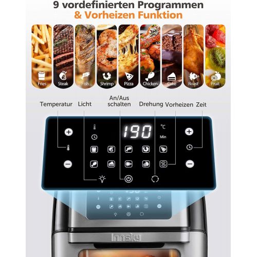  [아마존베스트]Innsky Hot Air Fryer 10L 1500W Mini Oven 10 in 1 Hot Air Fryer with Digital LED Display, Fruit Dehydrator, Barbecue, 6 Accessories and Recipe Book [cannot guarantee English languag