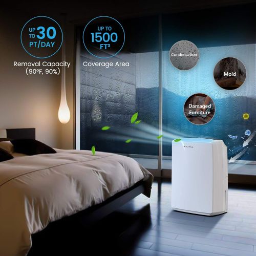  Inofia 30 Pint Dehumidifier for 1500 SQ FT Home Basements, Bedroom, Bathroom, Garage, Laundry Room, Grow Room, Office, Compact Electric Dehumidifiers for Quiet & Efficient Intellig