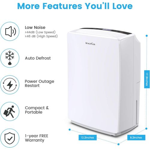  Inofia 30 Pint Dehumidifier for 1500 SQ FT Home Basements, Bedroom, Bathroom, Garage, Laundry Room, Grow Room, Office, Compact Electric Dehumidifiers for Quiet & Efficient Intellig