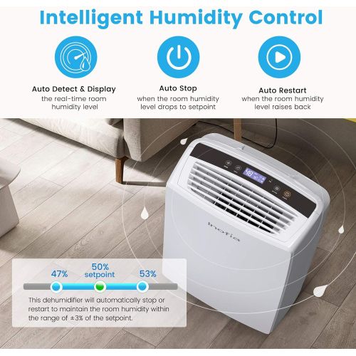  Inofia 30 Pint Dehumidifier for 1500 SQ FT Home Basements, Bedroom, Bathroom, Garage, Laundry Room, Grow Room, Office, Compact Electric Dehumidifiers for Quiet & Efficient Intellig