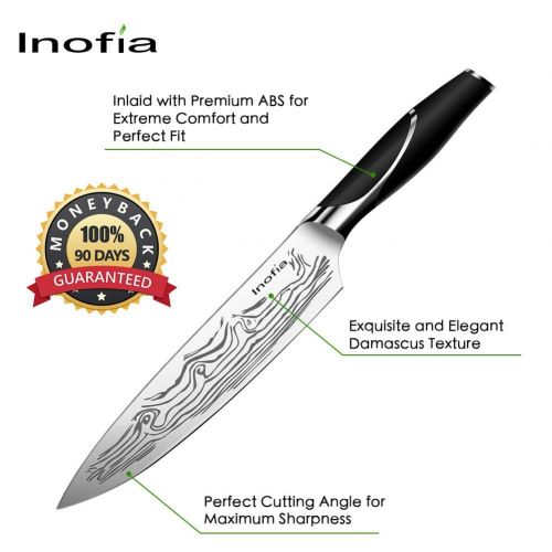  Premium Chef Knife, Inofia 8 inch Professional Japanese Damascus Texture Chefs Knife Ultra Sharp and Durable Manual Knives Top Kitchen Knife for Home and Restaurant with Gift Box