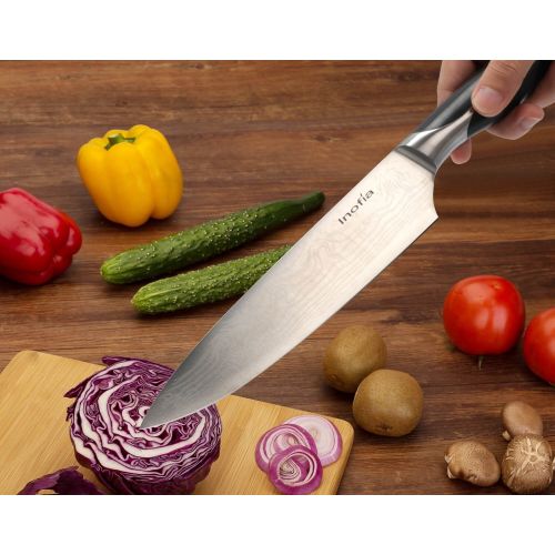  Premium Chef Knife, Inofia 8 inch Professional Japanese Damascus Texture Chefs Knife Ultra Sharp and Durable Manual Knives Top Kitchen Knife for Home and Restaurant with Gift Box