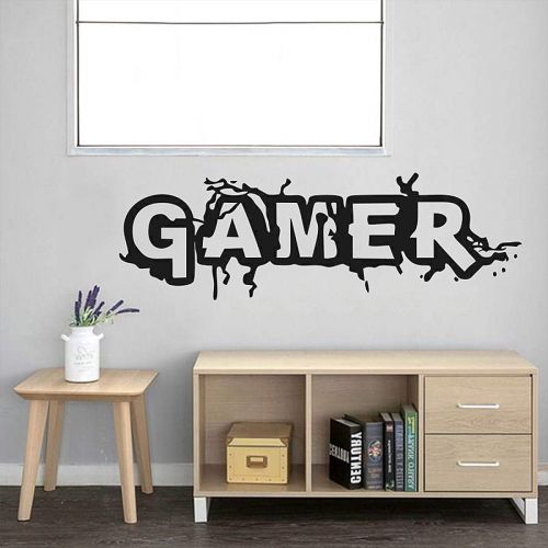  Inones Gamer Word Wall Decal Stickers Removable DIY Vinyl Game Wall Sticker for Boys Game Room Bedroom Nursery Home Decoration Wallpaper (22 x 7)