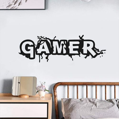  Inones Gamer Word Wall Decal Stickers Removable DIY Vinyl Game Wall Sticker for Boys Game Room Bedroom Nursery Home Decoration Wallpaper (22 x 7)