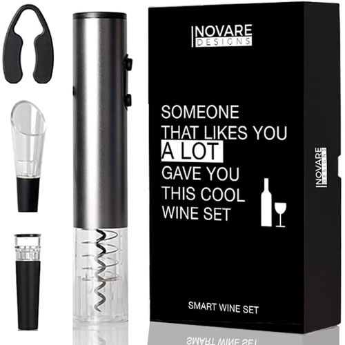  Inovare Designs Gift for Wine Lover, Unique Wine Pairing Guide, Rechargeable Electric Opener, Automatic Electronic Bottle Set, Tasting Kit Accessories, Stopper, Aerator Pourer, Vacuum Preserver, F