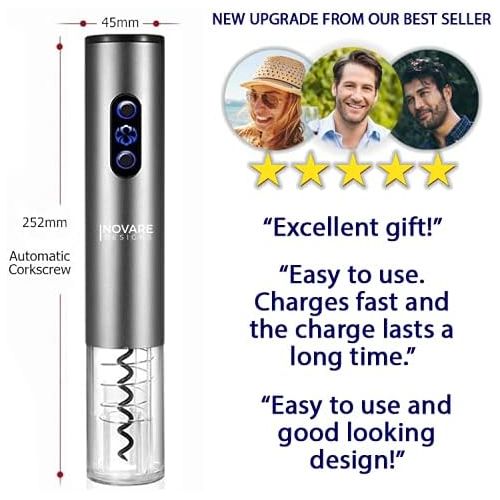  Inovare Designs Gift for Wine Lover, Unique Wine Pairing Guide, Rechargeable Electric Opener, Automatic Electronic Bottle Set, Tasting Kit Accessories, Stopper, Aerator Pourer, Vacuum Preserver, F