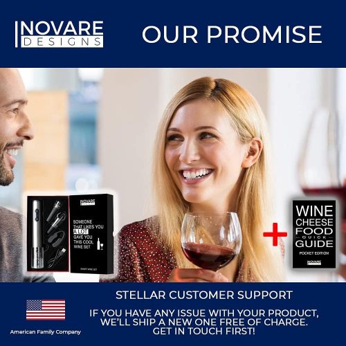  Inovare Designs Gift for Wine Lover, Unique Wine Pairing Guide, Rechargeable Electric Opener, Automatic Electronic Bottle Set, Tasting Kit Accessories, Stopper, Aerator Pourer, Vacuum Preserver, F