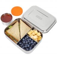 Inoxlife Stainless Steel Large Bento Box with Leakproof Dips Condiment Container (7.4oz) for kids and adults-3 Section Metal Lunch Box Perfect for Sandwich and Well-Balanced Variet