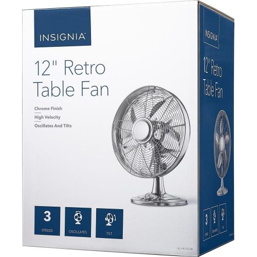  Insignia Retro 12 Oscillating 3-Speed Personal Table Desk Home or Office Fan (Premium Chrome)