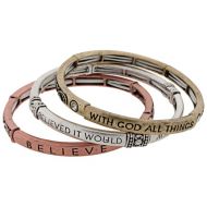 Inspirational Stretch Bracelet 3-Piece Set with Austrian Crystal Accent