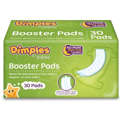 [아마존베스트]Inspire Dimples Booster Pads, Baby Diaper Doubler with Adhesive - Boosts Diaper Absorbency - No More leaks 30 Count (with Adhesive for Secure Fit)