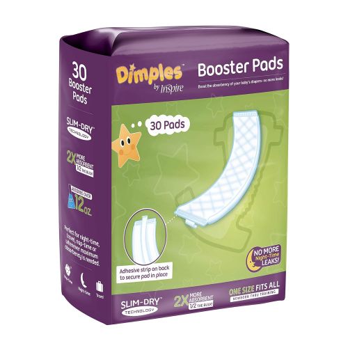  Inspire Dimples Booster Pads, Baby Diaper Doubler with Adhesive - Boosts Diaper Absorbency - No More leaks 30 Count (with Adhesive for Secure Fit)