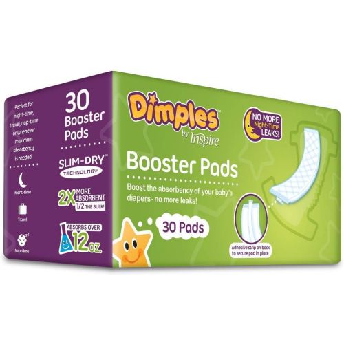  Inspire Dimples Booster Pads, Baby Diaper Doubler with Adhesive - Boosts Diaper Absorbency - No More leaks 90 Count (with Adhesive for Secure Fit)
