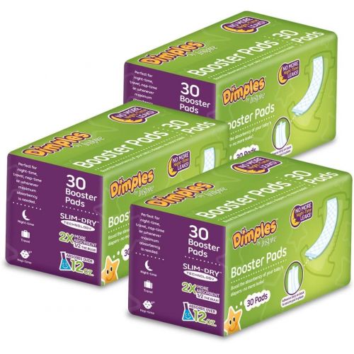  Inspire Dimples Booster Pads, Baby Diaper Doubler with Adhesive - Boosts Diaper Absorbency - No More leaks 90 Count (with Adhesive for Secure Fit)