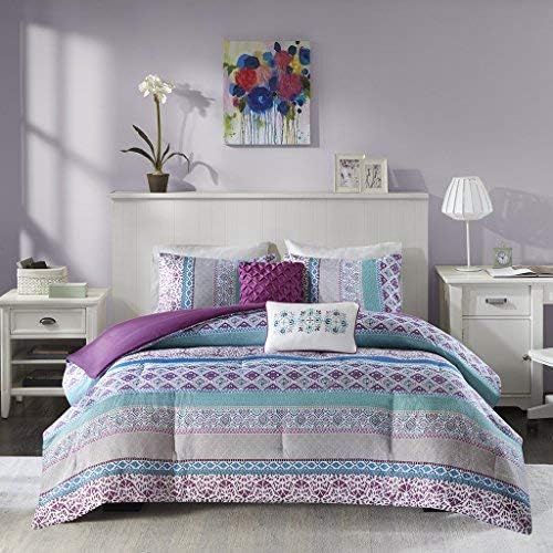  [아마존베스트]Intelligent Design Joni Comforter Set Twin/Twin XL Size - Purple, Blue, Bohemian Pattern  4 Piece Bed Sets  Ultra Soft Microfiber Teen Bedding for Girls Bedroom