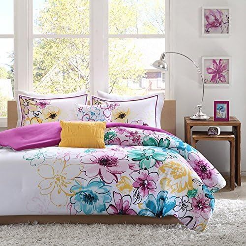  [아마존베스트]Intelligent Design Olivia Comforter Twin XL Size-Purple Blue, Floral  4 Piece Sets  Ultra Soft Microfiber Teen Bedding for Girls Bedroom, Twin/Twin X-Large,