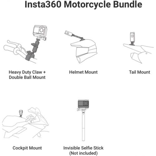  Insta360 Motorcycle Bundle - Complete Mounting Kit for Insta360 ONE R 360 Cameras Compatible with Insta360 ONE X, EVO and All GoPro Cameras