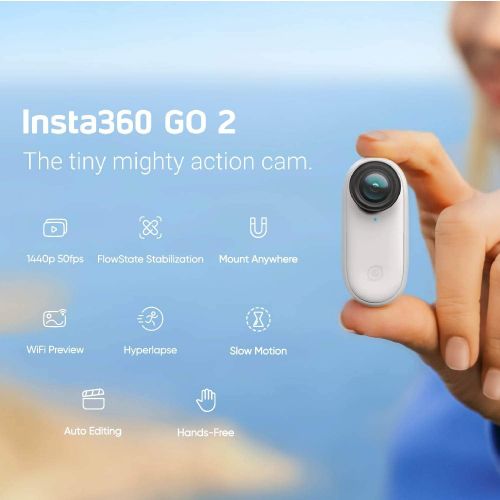  Insta360 ONE GO 2 Mini Action Camera 64GB Edition - FlowState Stabilization, Mount Anywhere, 3K 1440 Video & 9MP Photos, Slow-mo & AI Auto Editing Bundle Includes Selfie Stick 70cm