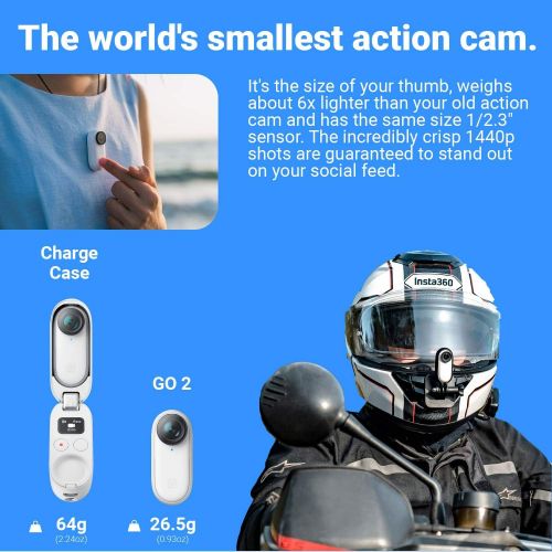  Insta360 ONE GO 2 Mini Action Camera 64GB Edition - FlowState Stabilization, Mount Anywhere, 3K 1440 Video & 9MP Photos, Slow-mo & AI Auto Editing Bundle Includes Selfie Stick 70cm