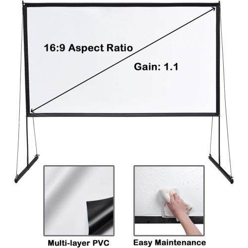  Instahibit 150 Portable Detachable Projector Screen with Stand Movie Projection 16:9 HD 1.1 Gain Home Theater Camping