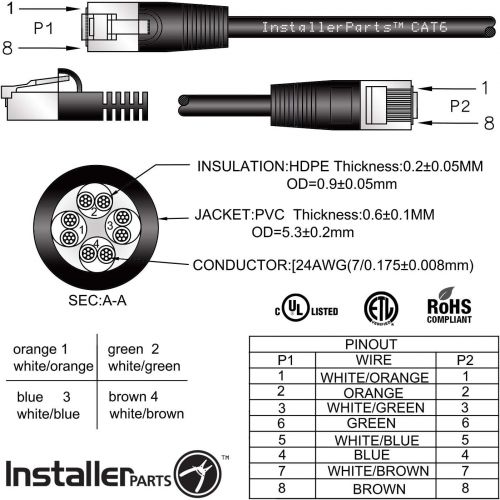  InstallerParts (5 Pack) Ethernet Cable CAT6 Cable UTP Booted 40 FT - White - Professional Series - 10GigabitSec NetworkHigh Speed Internet Cable, 550MHZ