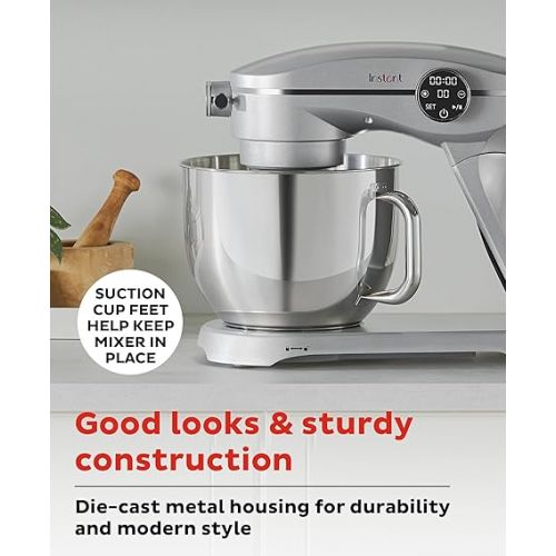  Instant Pot Stand Mixer Pro,600W 10-Speed Electric Mixer with Digital Interface,7.4-Qt Stainless Steel Bowl,From the Makers of Instant Pot,Dishwasher Safe Whisk,Dough Hook and Mixing Paddle,Silver